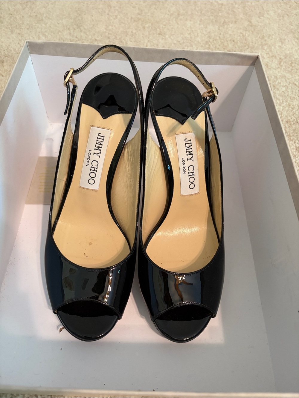 Jimmy Choo Nova 100 Size 38 Black Patent Slingback Pumps